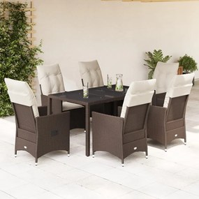 Set da pranzo da giardino 7pz con cuscini in polyrattan marrone