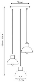 Lampada a sospensione SECO 3 PREMIUM in acciaio e legno 3xE27 Colore del corpo Bianco