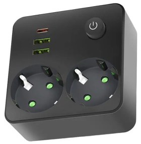 Multipresa con interruttore LINEA 2x230V + 3xUSB A/C SCHUKO nera