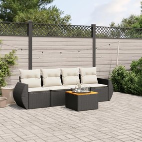 Set divani da giardino 5 pz con cuscini in polyrattan nero