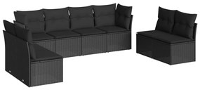 Set divani da giardino con cuscini 8 pz nero in polyrattan