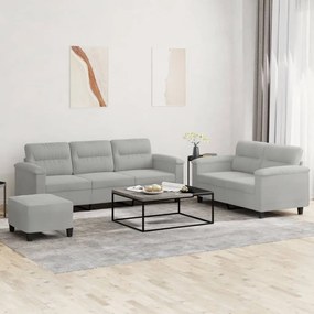 Set Divani 3 Pz Con Cuscini Grigio Chiaro İn Tessuto Microfibra /