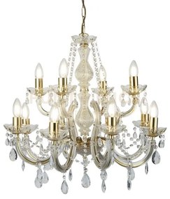 Lampadario marie therese 12lt - ottone lucido e acrilico trasparente
