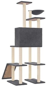 Albero per Gatti con Tiragraffi in Sisal Grigio Scuro 166 cm