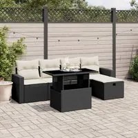 Set Divano da Giardino 6 pz con Cuscini Nero in Polyrattan 3274806