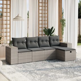 Set Divano da Giardino 5 pz con Cuscini Grigio in Polyrattan