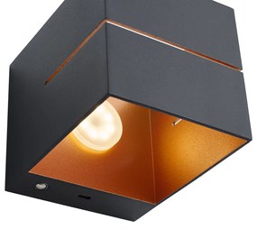 Lampada da parete moderna nera con interno dorato con LED e dimmer touch ricaricabile - Joris Groove