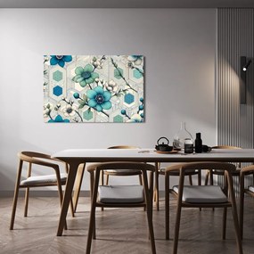Quadro su tela – Fiori eleganti su sfondo geometrico