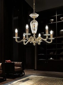 6-light chandelier gold 24Kt, decorated porcelain - 802/6 - Euroluce - Arredoluce