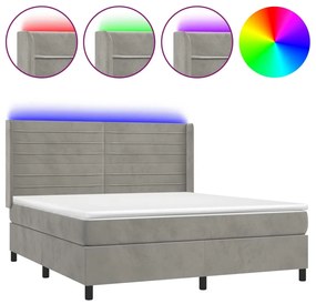 Letto a molle materasso e led grigio chiaro 180x200 cm velluto