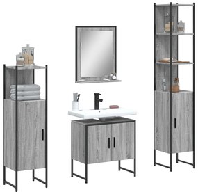 Set mobili da bagno 4 pz grigio sonoma in legno multistrato