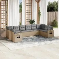 Set Divano da Giardino 10 pz con Cuscini Beige in Polyrattan 3253006