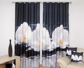 Tende nere originali con orchidee bianche Larghezza: 160 cm | Lunghezza: 250 cm (ci sono 2 pezzi nel set)