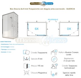 Box doccia angolare 70x80 con due ante scorrevoli trasparenti - Quercia