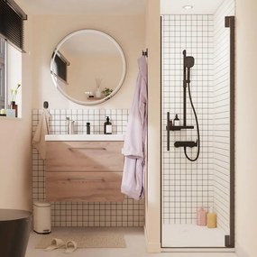 Porta doccia battente Remix2 L 80 x H 195 x P 0.6 cm in vetro vetro senza finitura / trasparente profilo nero