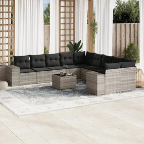 Set divani da giardino 11 pz con cuscini in polyrattan grigio