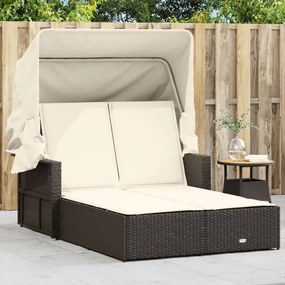 Lettino Doppio Con Baldacchino E Cuscini Marrone İn Polyrattan /