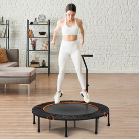 Costway Trampolino silenzioso fitness per bambini e adulti con maniglia regolabile, Trampolino pieghevole 120cm Arancione