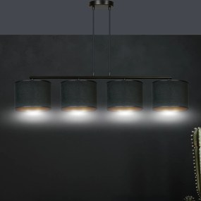 Lampadario 4 Luci Ganesha In Acciaio Nero E Paralumi In Tessuto Nero