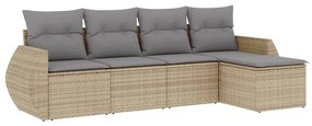 Set divano da giardino 5 pz con cuscini beige in polyrattan