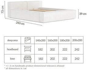 Letto matrimoniale imbottito beige con contenitore e rete inclusi 180x200 cm Voliera – Maison de Rêve