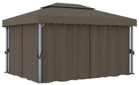 Gazebo con Tende e Stringa di Luci LED 4x3 m Grigio Talpa