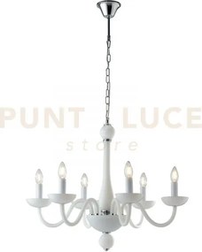 Lampadario alfiere bianco e cromo 6 luci attacco e14 74x178cm
