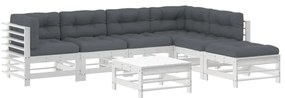 Set divani da giardino 7pz con cuscini in legno massello bianco