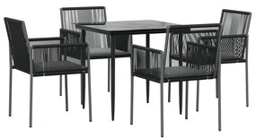 Set pranzo giardino 5 pz con cuscini polyrattan e acciaio nero