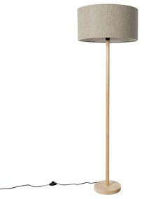 Lampada da terra rurale in legno con paralume boucle tortora - Mels