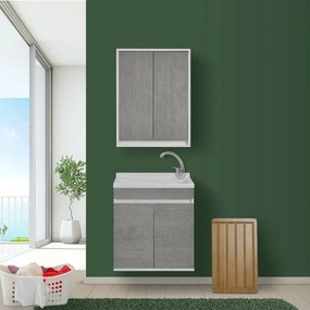 Mobile lavatoio sospeso 60 cm cemento completo di vasca e asse lavapanni
