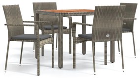 Set da Pranzo da Giardino 5 pz con Cuscini in Polyrattan Grigio