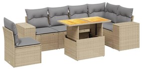 Set divani da giardino 7 pz con cuscini beige in polyrattan