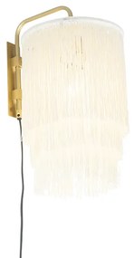 Lampada da parete orientale oro con paralume color crema e frange - Franxa