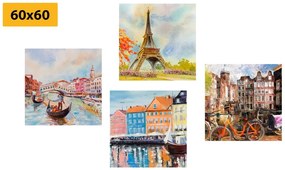 Set di quadri – Città dipinte in colori pastello
