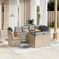 Set Divano da Giardino 9 pz con Cuscini Beige in Polyrattan 3274055