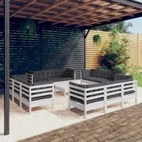 Set Divani da Giardino 13 pz e Cuscini Antracite Legno di Pino 3096071