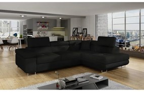 Divano angolare nero allungabile/con contenitore (con penisola a destra/a L) Anton – ELTAP