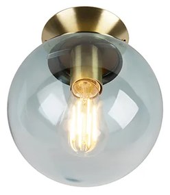 Plafoniera Art Déco in ottone con vetro blu - Pallon