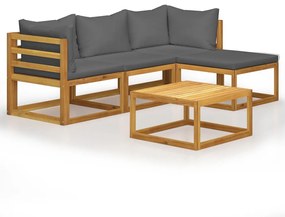 Set divani giardino 5 pz con cuscini legno massello di acacia
