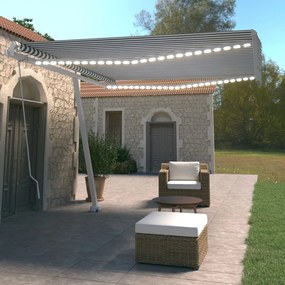 Tenda Da Sole Retrattile Manuale Con Led 400x350 Cm Blu Bianco /