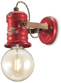 Applique Industrial Minimal Urban Ferro E Ceramica Vintage Rosso 1 Luce E27
