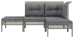 Set divani da giardino 4 pz con cuscini in polyrattan grigio