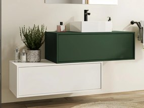 Mobile per bagno sospeso con lavabo singolo e due cassetti 94 cm Verde e Bianco - TEANA II