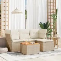 Set Divano da Giardino 5 pz con Cuscini Beige in Polyrattan 3255939