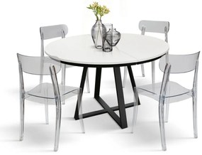 Tavolo rotondo PANTELLERIA in legno effetto bianco frassinato con base a X in metallo antracite, allungabile ⌀120 cm &#8211; ⌀170 cm