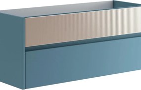 Mobile da bagno sospeso sotto lavabo Niwa 2 cassetti ideale per doppia vasca L119.5 x H50 x P45.5cm pacific blu e sabbia cannettato