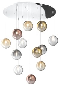 Sospensione Contemporanea Eclipse Metallo Cromo Vetro Multicolor 12 Luci G9