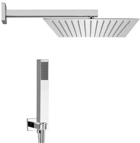 Kit doccia quadrato cromo set doccia + soffione in acciaio 25x25 cm + braccio 40 cm