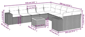 Set divani da giardino 11 pz con cuscini in polyrattan grigio